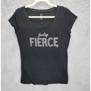 NY & Co Womens T-shirt Tee Top Small Feeling Fierce Black Rhinestones Graphic